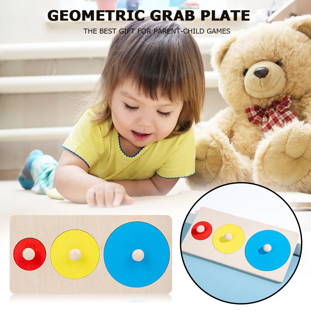 Geometric Shape Wooden Jigsaw Puzzle for Kids Three-Dimensional Hand Grabbing Board Children Early Educational Toys