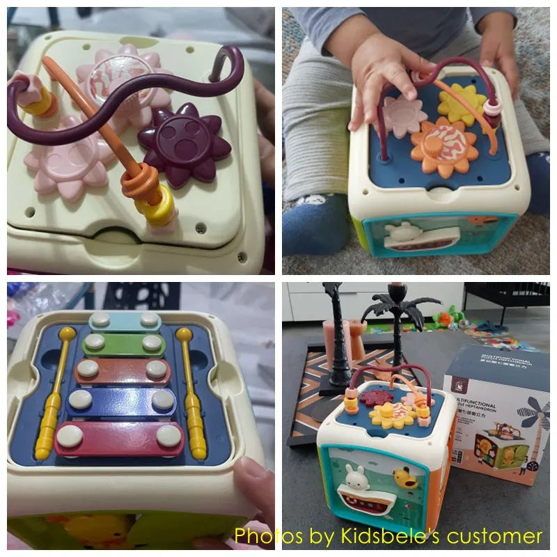 7-in-1 Baby Activity Cube - Educational Shape Sorter, Musical Toy, Bead Maze, and More for Kids' Learning