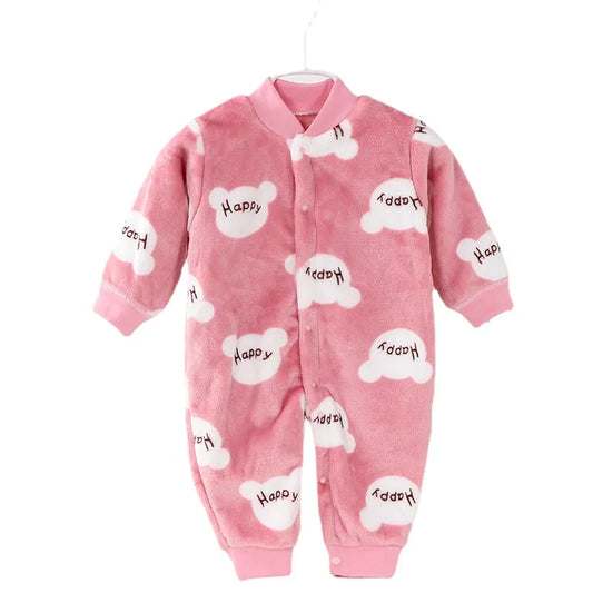 Flannel Long Sleeve Cartoon Jumpsuit - Warm Winter Infant Romper for Baby Boys and Girls