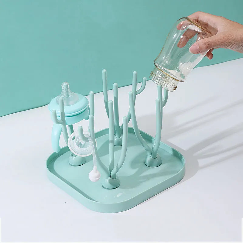 Baby Bottle Drying Rack - Tree Shape Feeding Cup Holder with Removable Storage Shelf for Pacifiers and Accessories