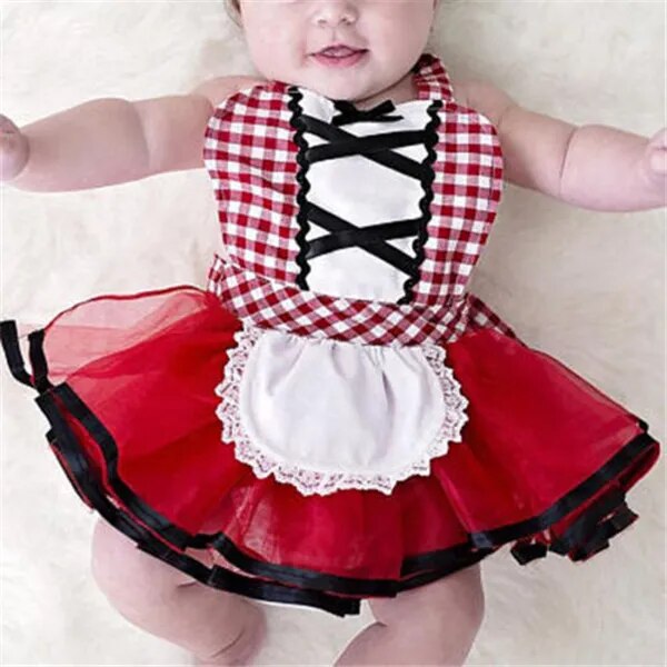 Little Red Riding Hood Costume - Newborn Baby Girls Halter Tutu Romper Dress with Red Cloak