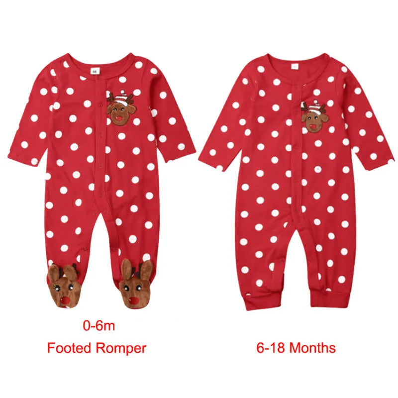 Baby Christmas Outfit - Printed Long Sleeve One-Piece Xmas Romper for Newborn Boys and Girls
