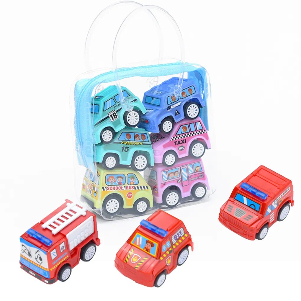 6pcs/set Children Mini Pull Back Car Toy Construction Vehicle Fire Truck Model Set Boys Birthday Holiday Gift