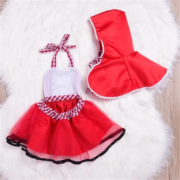 Little Red Riding Hood Costume - Newborn Baby Girls Halter Tutu Romper Dress with Red Cloak