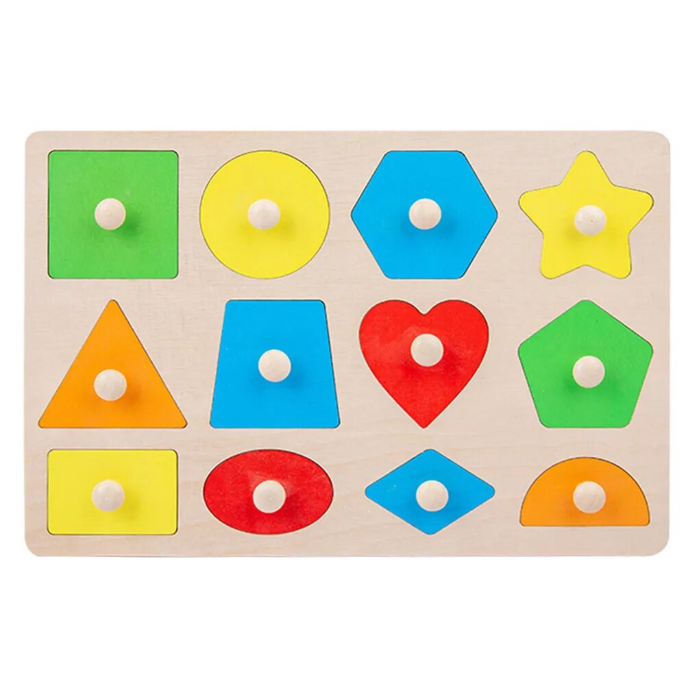 Geometric Shape Wooden Jigsaw Puzzle for Kids Three-Dimensional Hand Grabbing Board Children Early Educational Toys