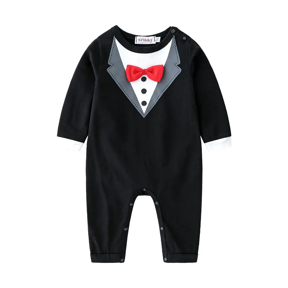 Tuxedo Formal Romper: Cotton Soft Newborn Boy's Long-Sleeve Bodysuit Jumpsuit