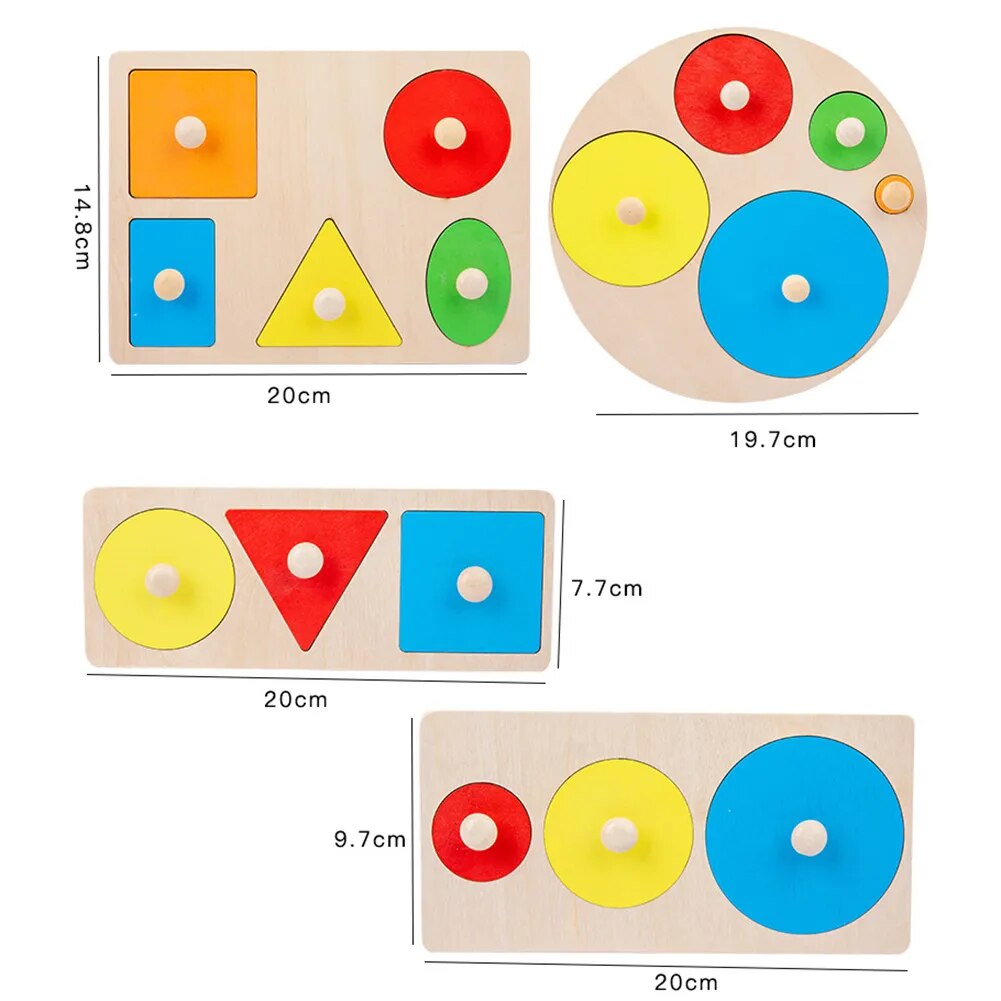 Geometric Shape Wooden Jigsaw Puzzle for Kids Three-Dimensional Hand Grabbing Board Children Early Educational Toys