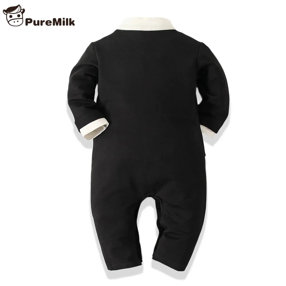 Tuxedo Formal Romper: Cotton Soft Newborn Boy's Long-Sleeve Bodysuit Jumpsuit