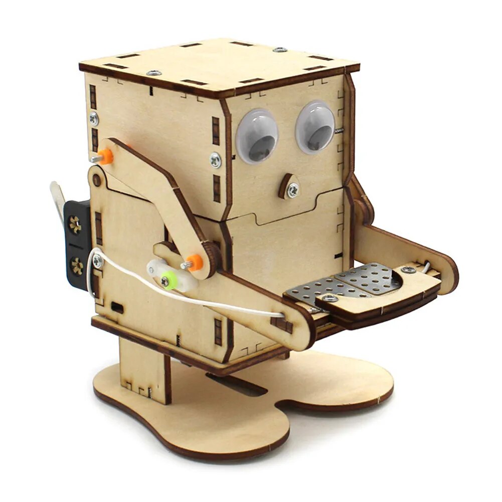 Robot Eating Coin Wood DIY Model Teaching Learning Stem Project Kit for Kids School STEM Project Science Education Aid Toy Gift