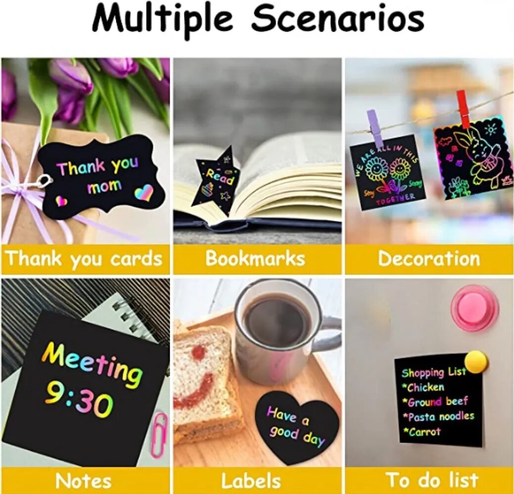 100Pcs Magic Color Rainbow Scratch Mini Notes Paper Pad Cards With Stylus Children Kids Draw Painting Toys Craft Gift DIY Toys