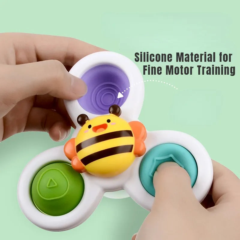 3Pcs Suction Cup Spinning Top Toys - Educational Baby Game, Teether, Stress Relief, and Bath Toys for Children