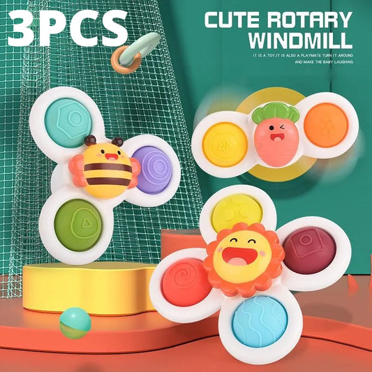 3Pcs Suction Cup Spinning Top Toys - Educational Baby Game, Teether, Stress Relief, and Bath Toys for Children
