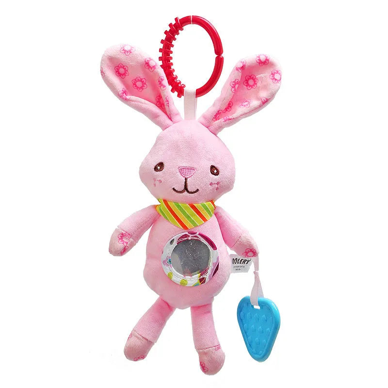 Soft Sensory Hanging Rattles - Plush Animals for Stroller, Crib, and Teething - Babies and Toddlers