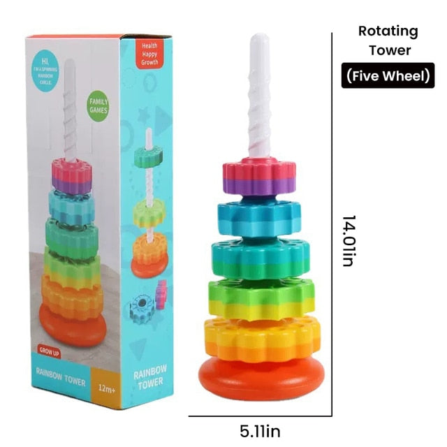 Spinning and Stacking Toy: Rainbow Spin Tower for Toddler Learning and Sensory Exploration