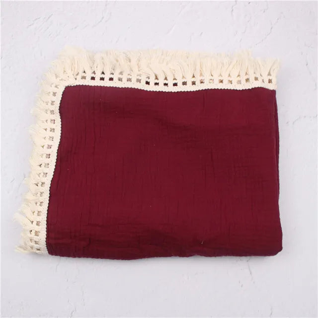 Newborn Baby Tassel Receiving Blanket - Muslin Cotton Baby Blankets, Infant Fringe Swaddle Blanket, Babies Sleeping Quilt Bed Cover