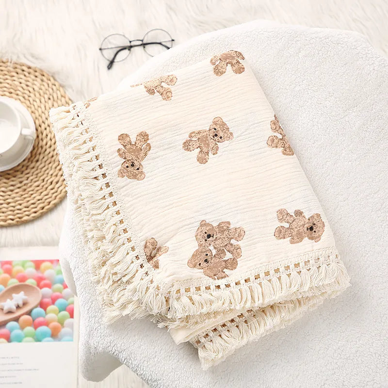 Newborn Baby Tassel Receiving Blanket - Muslin Cotton Baby Blankets, Infant Fringe Swaddle Blanket, Babies Sleeping Quilt Bed Cover