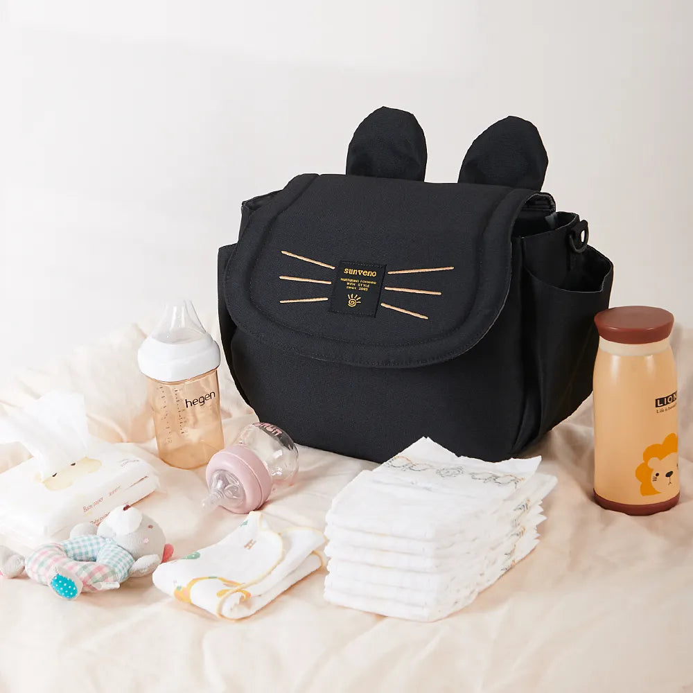 Sunveno Large Capacity Diaper Bag Stroller Mount Cat Design