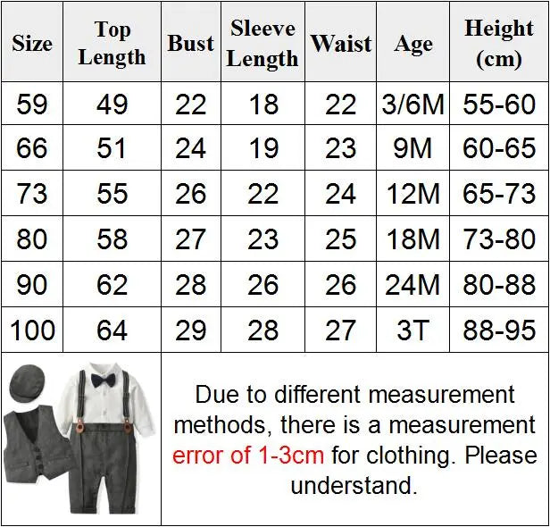 Newborn Boy Formal Clothes Set - Gentleman Birthday Romper Outfit with Hat, Vest, and Long Sleeve Jumpsuit Suit