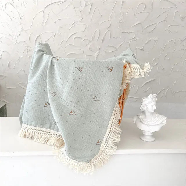 Newborn Baby Tassel Receiving Blanket - Muslin Cotton Baby Blankets, Infant Fringe Swaddle Blanket, Babies Sleeping Quilt Bed Cover