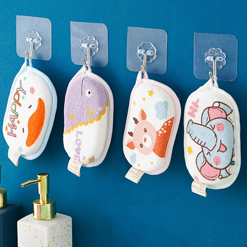 2Pcs Cartoon 3-Layer Cotton Baby Bath Brush & Bath Ball Set for Easy Newborn Bathing