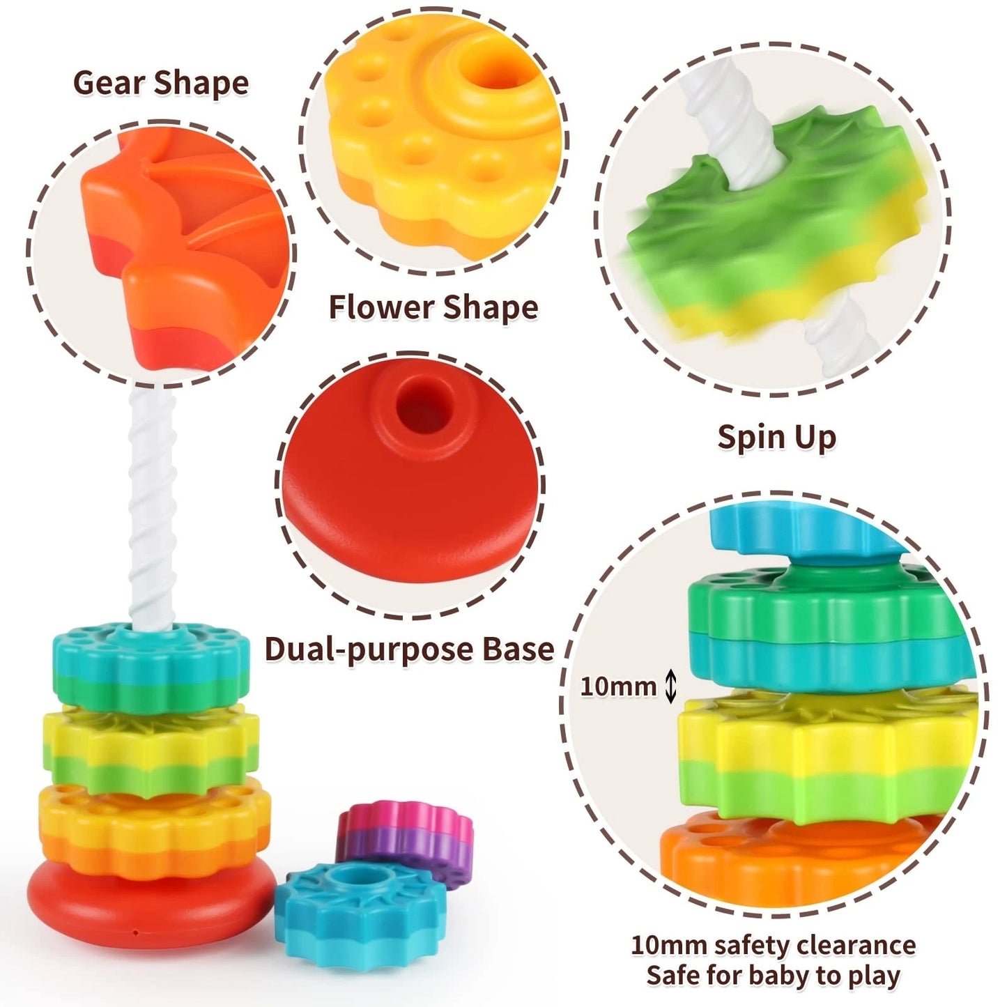 Spinning and Stacking Toy: Rainbow Spin Tower for Toddler Learning and Sensory Exploration