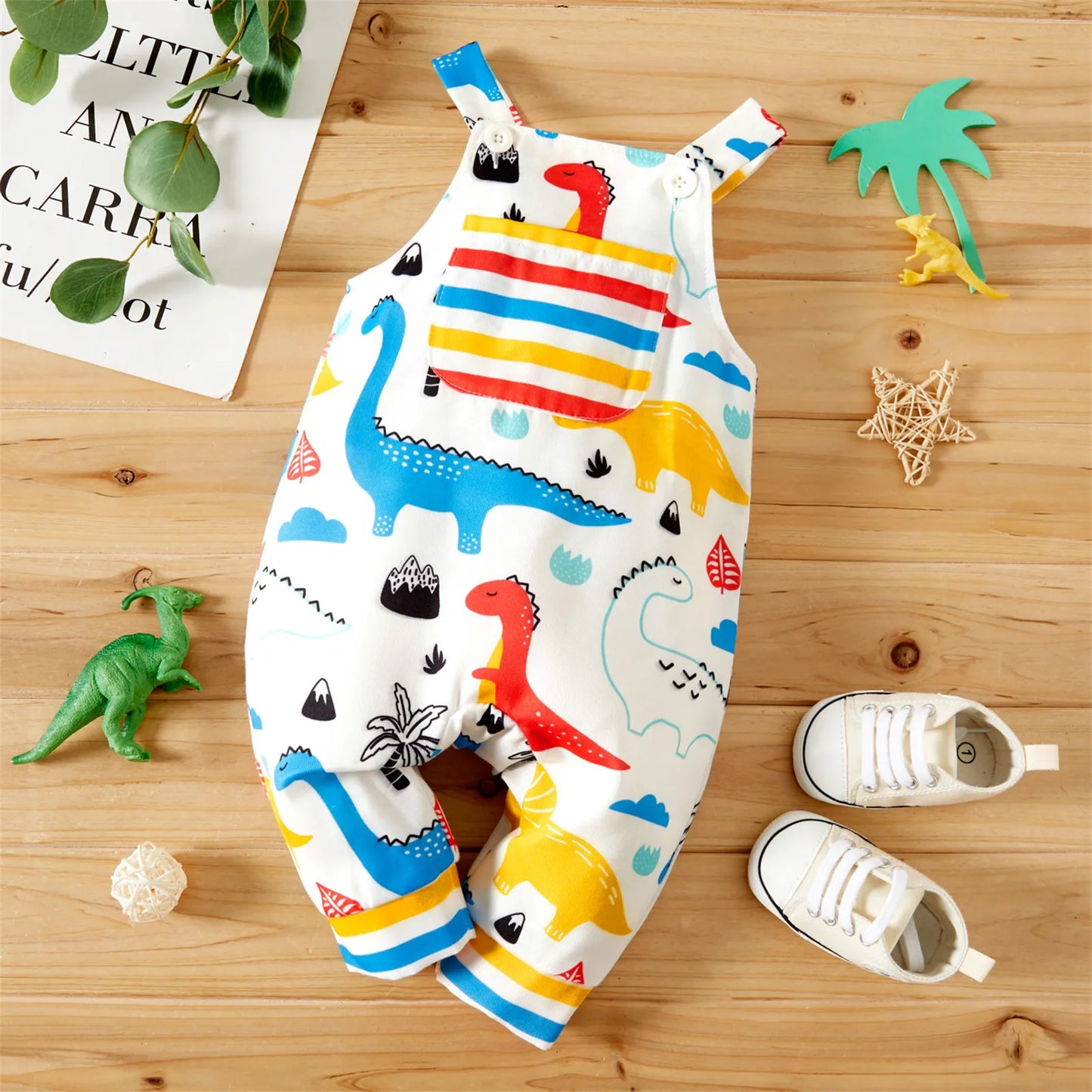 Infant Overalls - Dinosaur Print Baby Boy Jumpsuits for Newborns and Kids