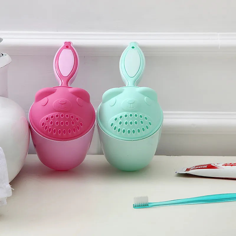 Cute Bear Baby Shower Cap and Bath Accessories Set - Toddler Shampoo Cap, Children's Bath Bucket, Baby Bath Spoon, Shampoo Cup, and Bath Tool