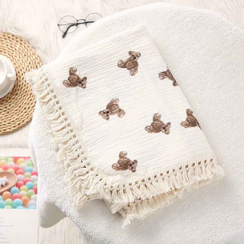 Newborn Baby Tassel Receiving Blanket - Muslin Cotton Baby Blankets, Infant Fringe Swaddle Blanket, Babies Sleeping Quilt Bed Cover