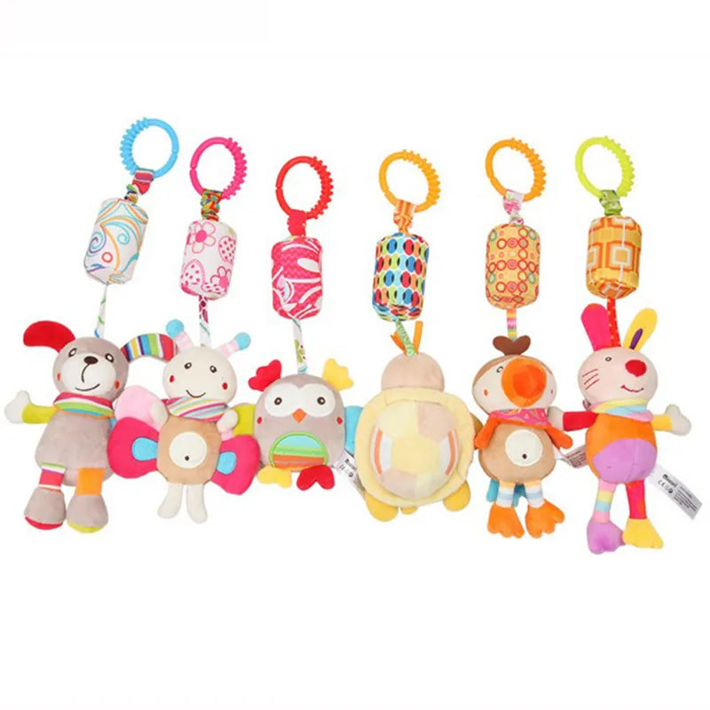 Soft Sensory Hanging Rattles - Plush Animals for Stroller, Crib, and Teething - Babies and Toddlers