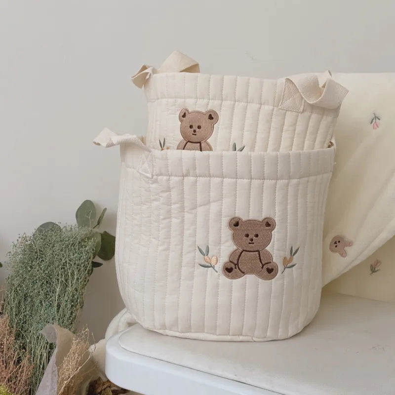Cute Bear Embroidery Baby Diaper Bag Organizer for Newborn Essentials
