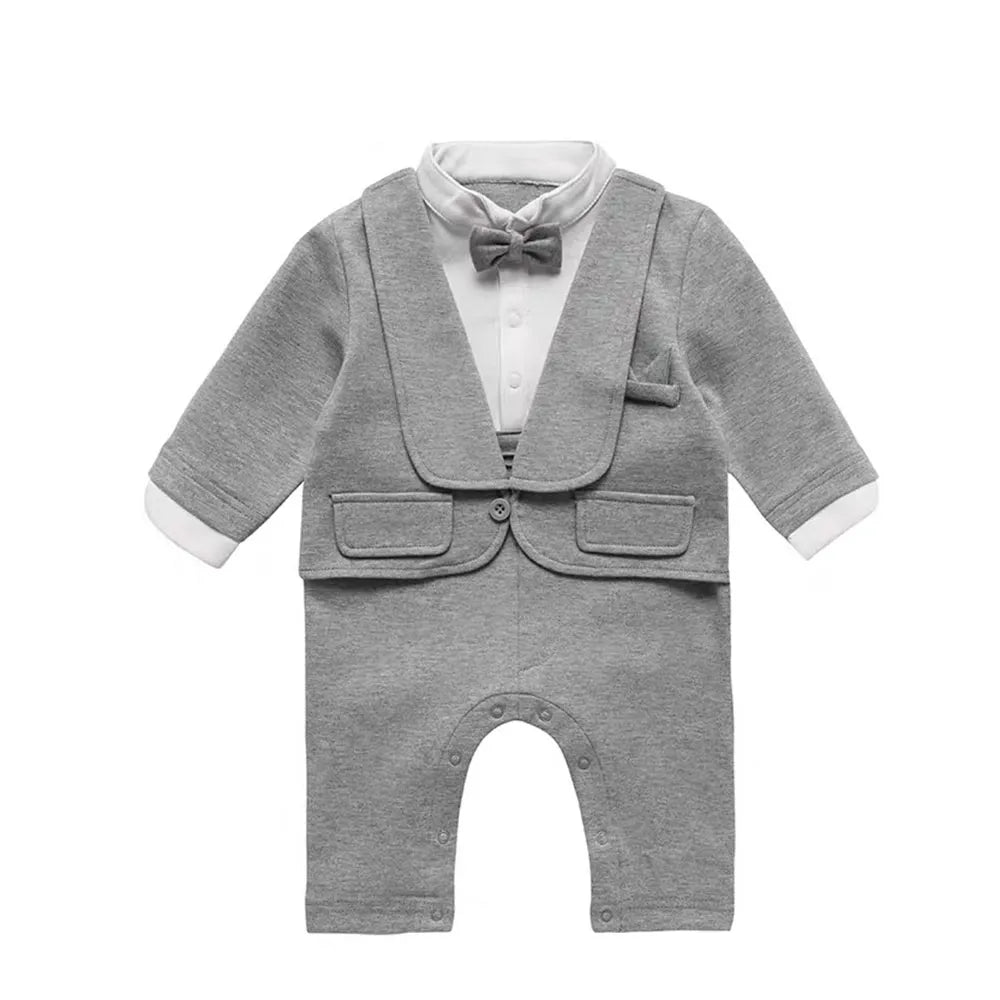 Tuxedo Formal Romper: Cotton Soft Newborn Boy's Long-Sleeve Bodysuit Jumpsuit