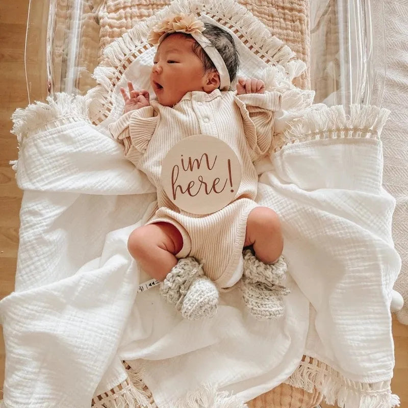 Newborn Baby Tassel Receiving Blanket - Muslin Cotton Baby Blankets, Infant Fringe Swaddle Blanket, Babies Sleeping Quilt Bed Cover