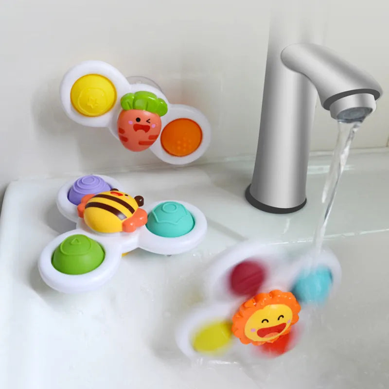 3Pcs Suction Cup Spinning Top Toys - Educational Baby Game, Teether, Stress Relief, and Bath Toys for Children