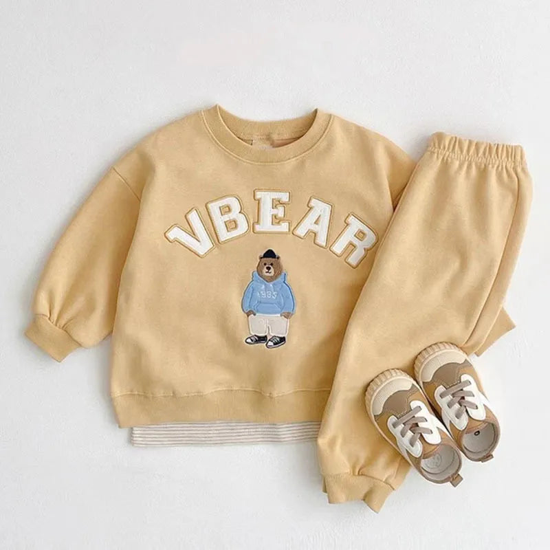 Korean Style Autumn Baby Outfit: Long-Sleeve Letter Sweatshirt & Pants Set