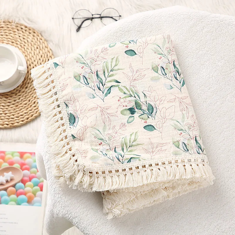 Newborn Baby Tassel Receiving Blanket - Muslin Cotton Baby Blankets, Infant Fringe Swaddle Blanket, Babies Sleeping Quilt Bed Cover