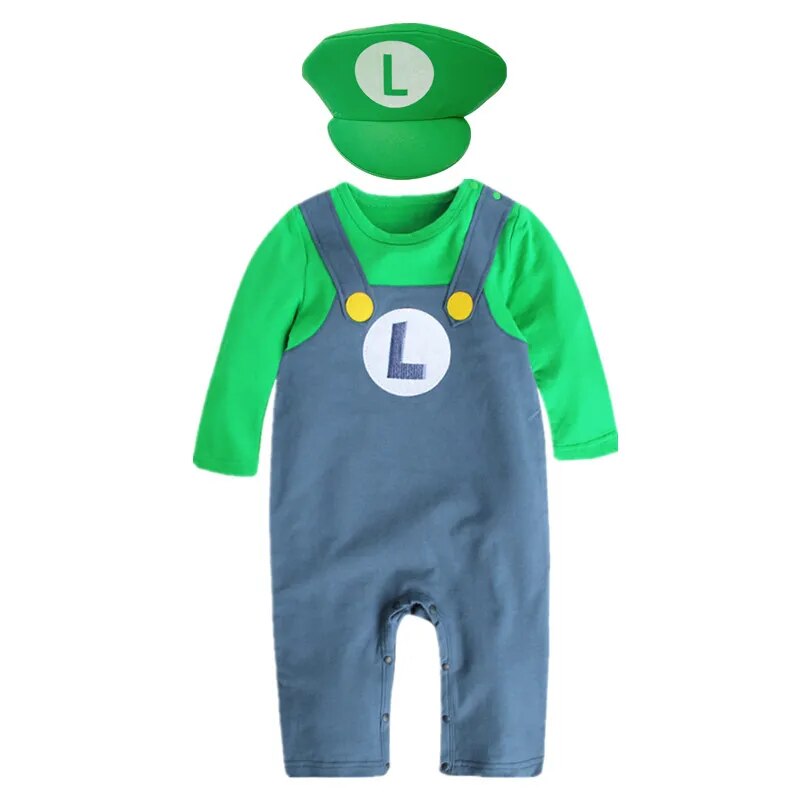 Toddler Mario Costume - 0-2Y Animation Game Louis Brothers Jumpsuit for Halloween Cosplay