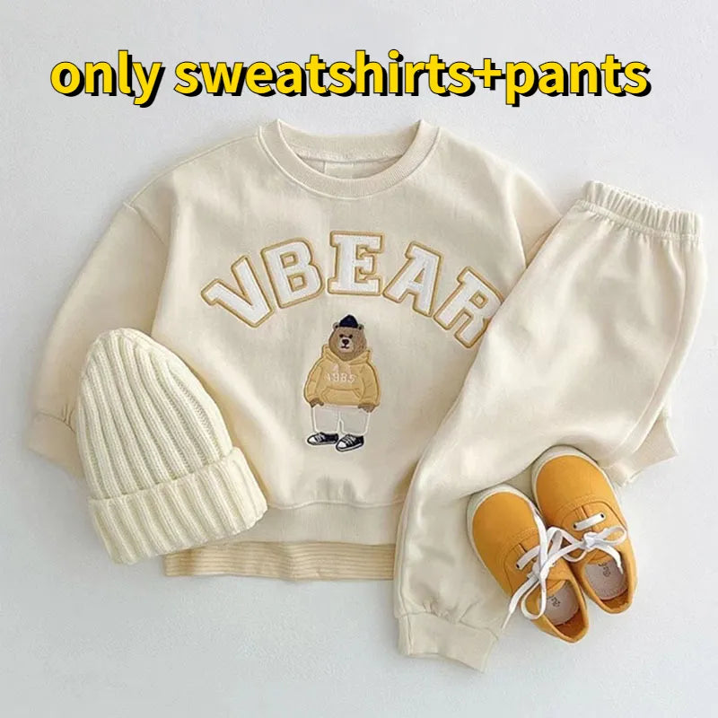 Korean Style Autumn Baby Outfit: Long-Sleeve Letter Sweatshirt & Pants Set