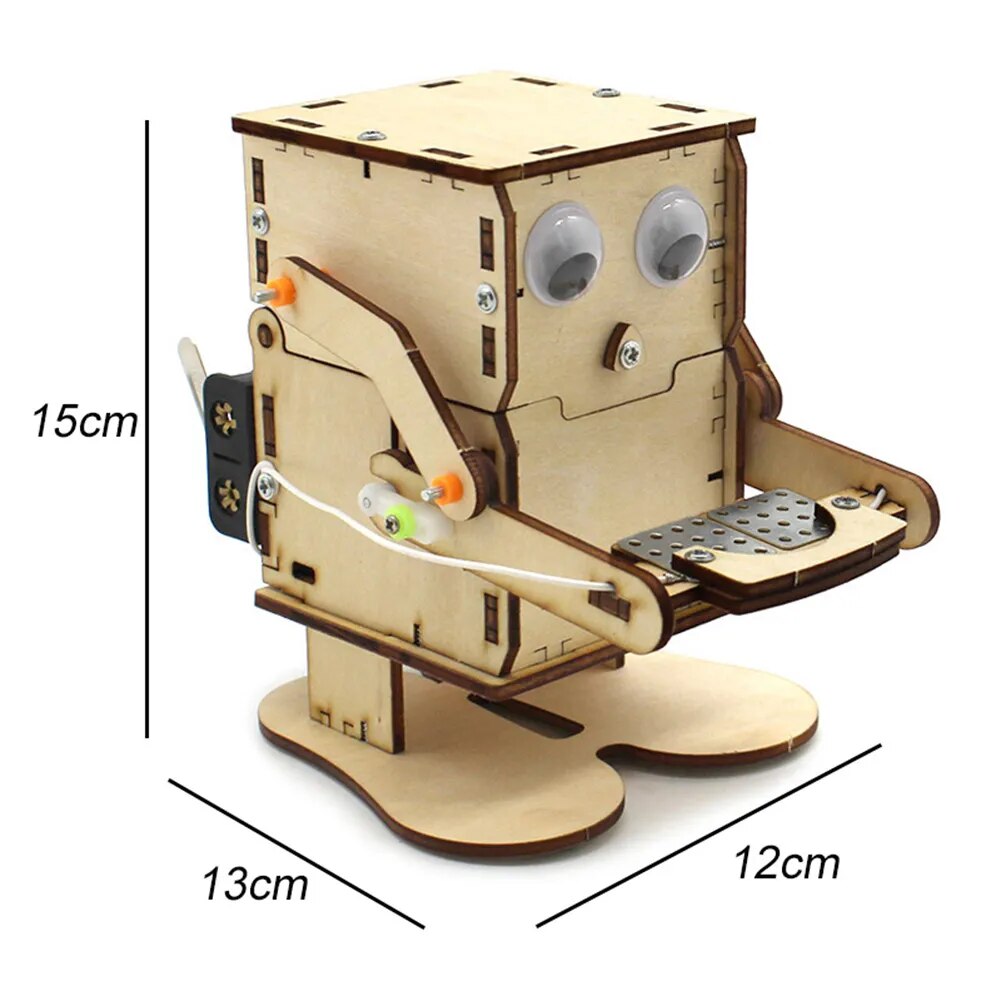 Robot Eating Coin Wood DIY Model Teaching Learning Stem Project Kit for Kids School STEM Project Science Education Aid Toy Gift