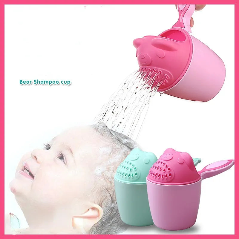 Cute Bear Baby Shower Cap and Bath Accessories Set - Toddler Shampoo Cap, Children's Bath Bucket, Baby Bath Spoon, Shampoo Cup, and Bath Tool