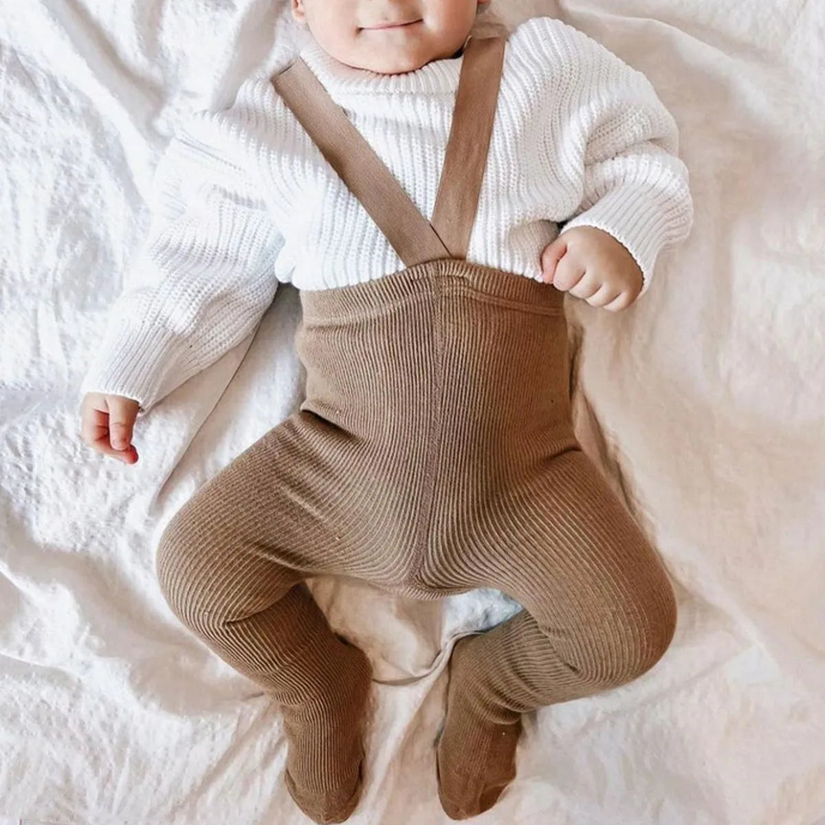 Infant Toddler Suspender Tights Pantyhose - Solid High Waist Overall Legging for Baby Girl Boy (0-24M)