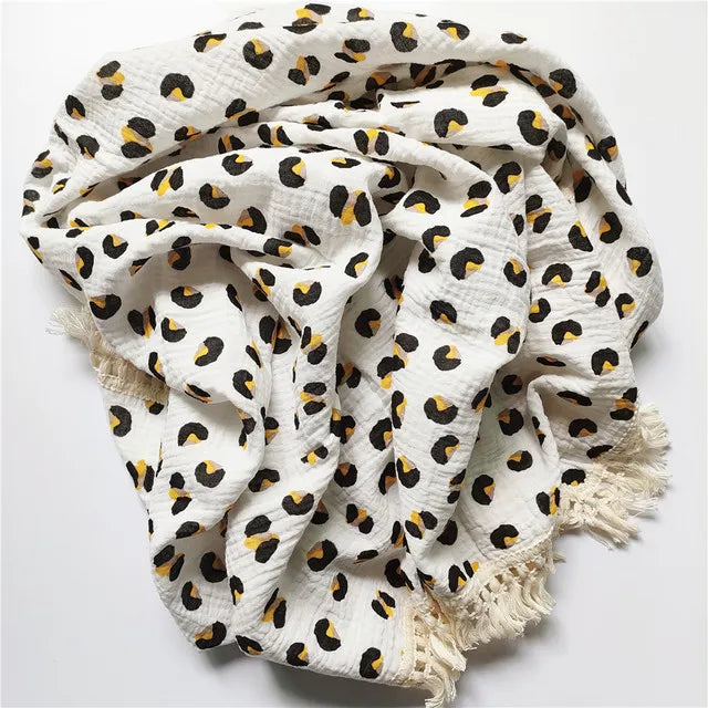 Newborn Baby Tassel Receiving Blanket - Muslin Cotton Baby Blankets, Infant Fringe Swaddle Blanket, Babies Sleeping Quilt Bed Cover