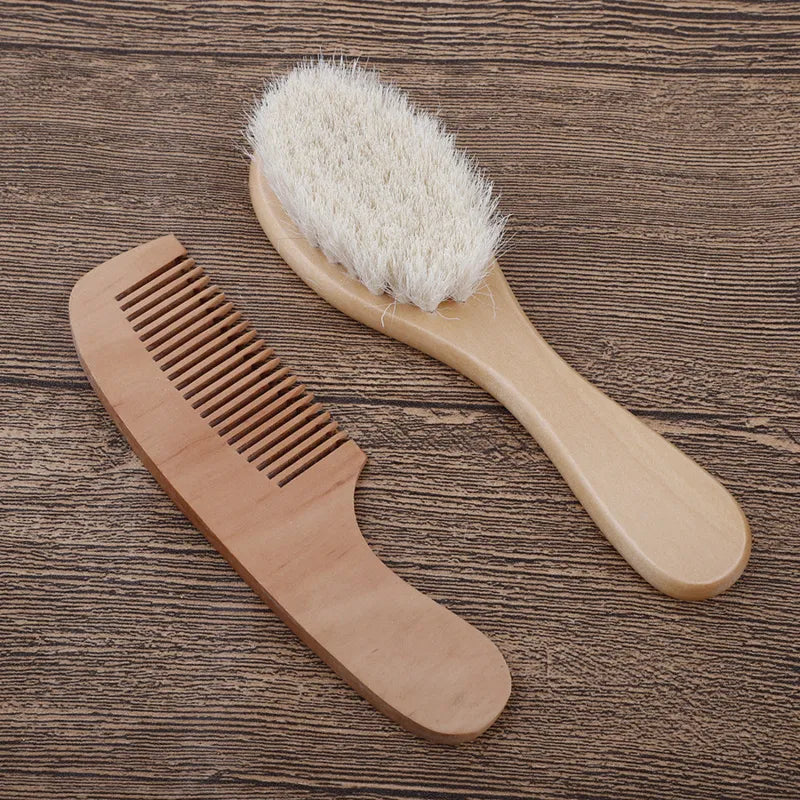 2pcs Wooden Baby Hair Brush and Comb Set - Gentle Baby Bath and Body Care Tools