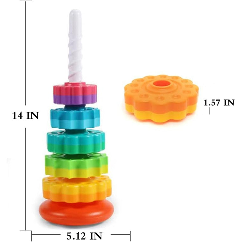 Spinning and Stacking Toy: Rainbow Spin Tower for Toddler Learning and Sensory Exploration