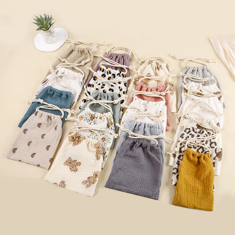 Cotton Baby Diaper Bag Organizer Pouch - String Diaper Stackers Caddy for Babies Accessories and Essentials