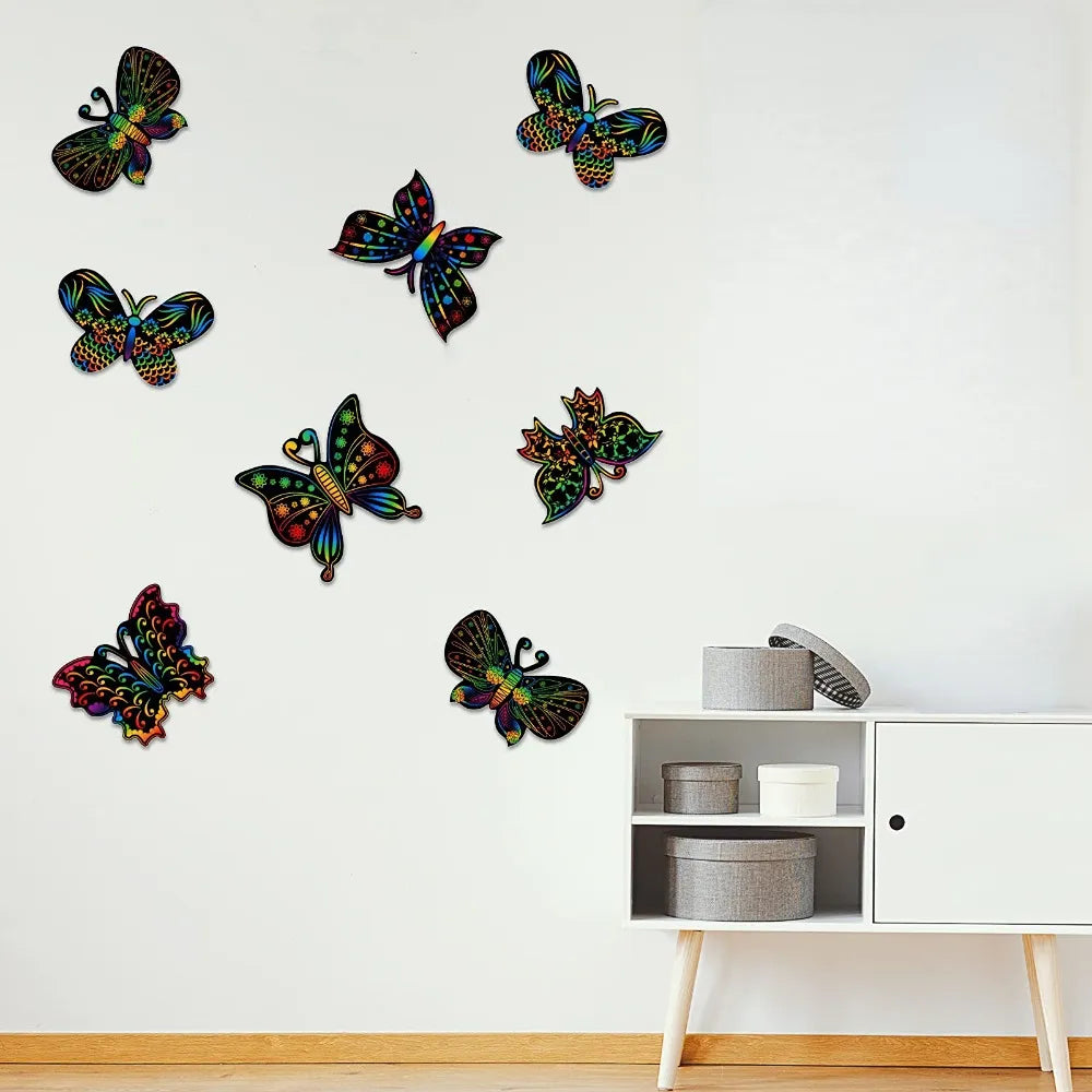 6/12Pcs Set Magic Scratch Art Butterfly Scratch Drawing Paper Bookmarks Kids Painting Book Creative Card Sticker Educational Toy