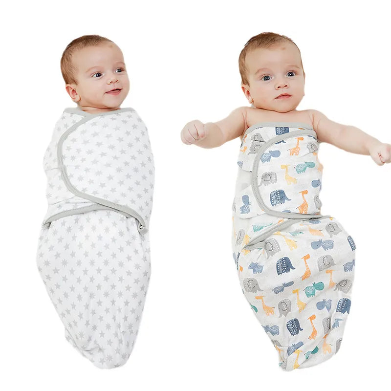 Cotton Newborn Sleepsack Baby Swaddle Blanket Set with Hat - Adjustable Infant Sleeping Bag Muslin Blankets 0-6M (1/2PCS)