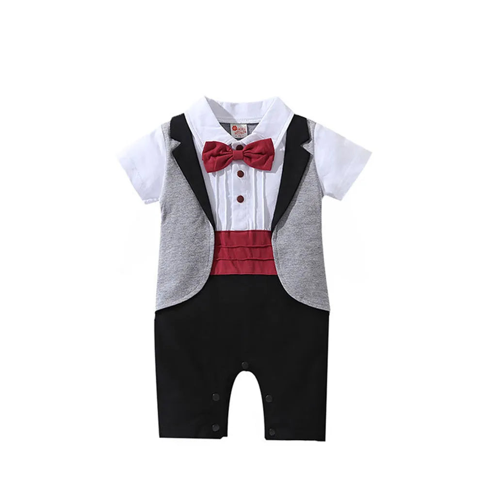 Tuxedo Formal Romper: Cotton Soft Newborn Boy's Long-Sleeve Bodysuit Jumpsuit