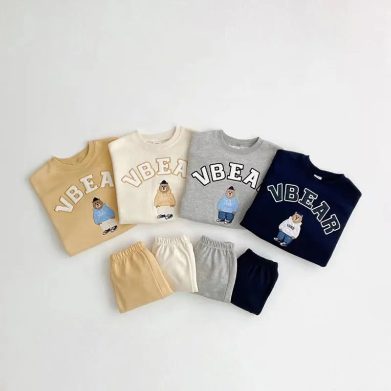 Korean Style Autumn Baby Outfit: Long-Sleeve Letter Sweatshirt & Pants Set
