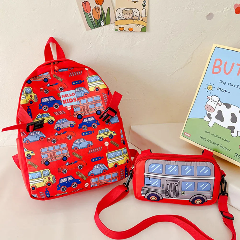 Preschool Toddler Backpack Cartoon Car Cute Children Schoolbag with Detachable Shoulder Bag