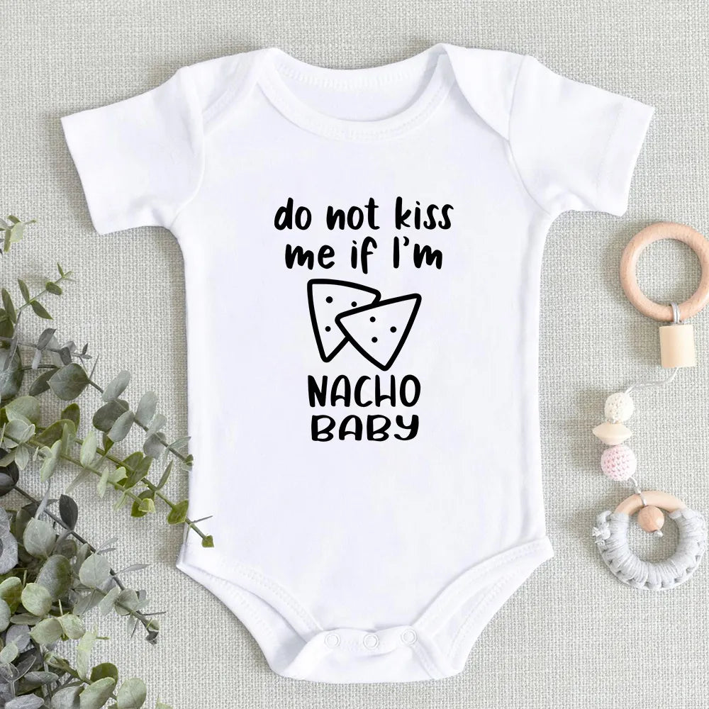 High-Quality White Cotton Baby Onesie with Minimalist Print - Summer Newborn Romper